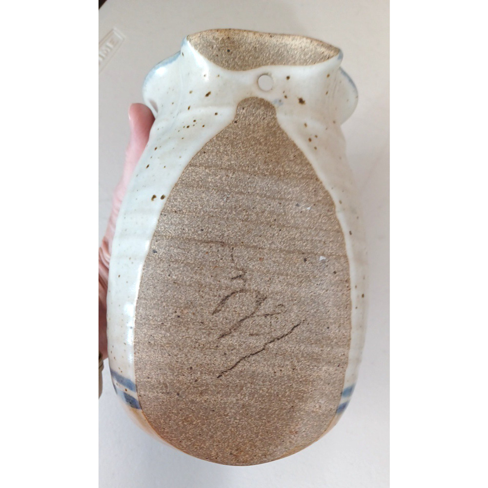 VTG Blue Heart Salt Speckled Stoneware Wall Vase Pocket 7x4 Country Cottage - Picture 14 of 16